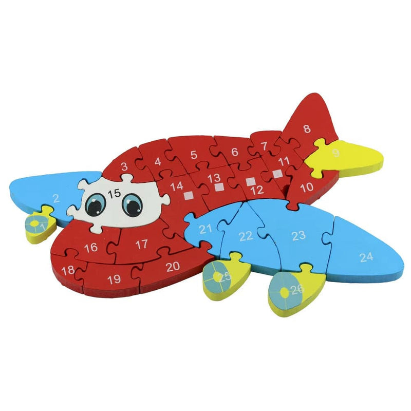 Puzzle din lemn - avion cu litere si cifre - Delumani - Magazin Online Romanesc 