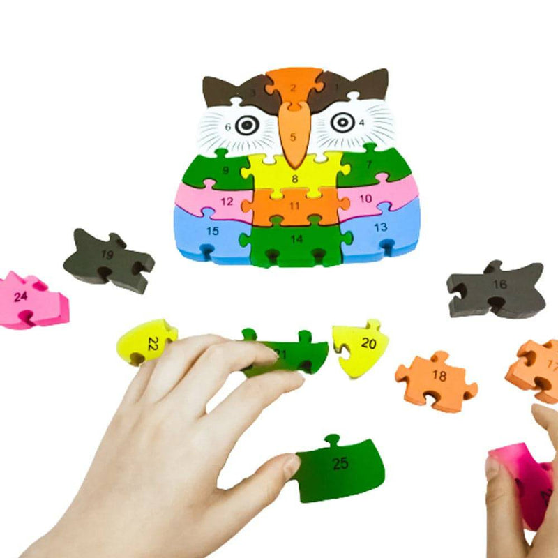 Puzzle din lemn - bufnita cu litere si cifre - Delumani - Magazin Online Romanesc 