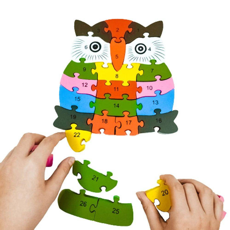 Puzzle din lemn - bufnita cu litere si cifre - Delumani - Magazin Online Romanesc 