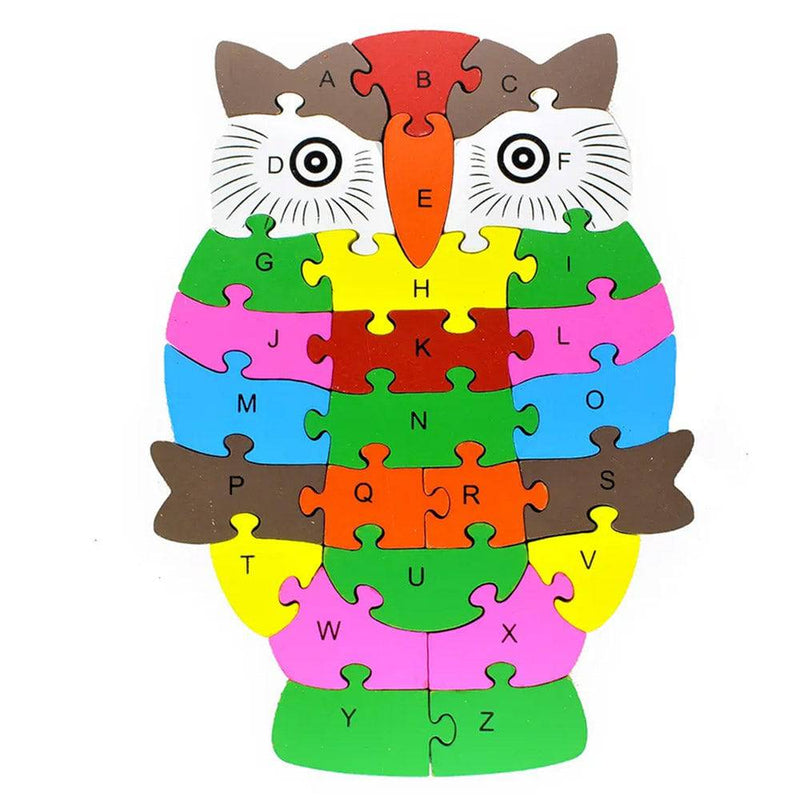 Puzzle din lemn - bufnita cu litere si cifre - Delumani - Magazin Online Romanesc 